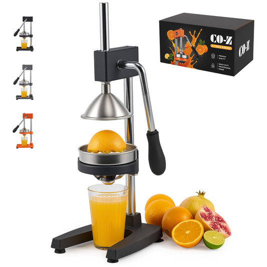 CO-Z Presse-Agrumes Manuel à Levier, Presse-Fruits Manuel, Presse-Citron Professionnel avec Plaque de Pression Coniques et Plates pour Jus d'Orange Citron Lime, Lavable au Lave-Vaisselle, Noir