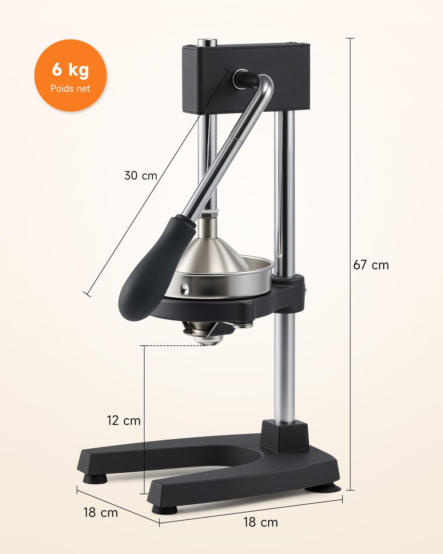 CO-Z Presse-Agrumes Manuel à Levier, Presse-Fruits Manuel, Presse-Citron Professionnel avec Plaque de Pression Coniques et Plates pour Jus d'Orange Citron Lime, Lavable au Lave-Vaisselle, Noir