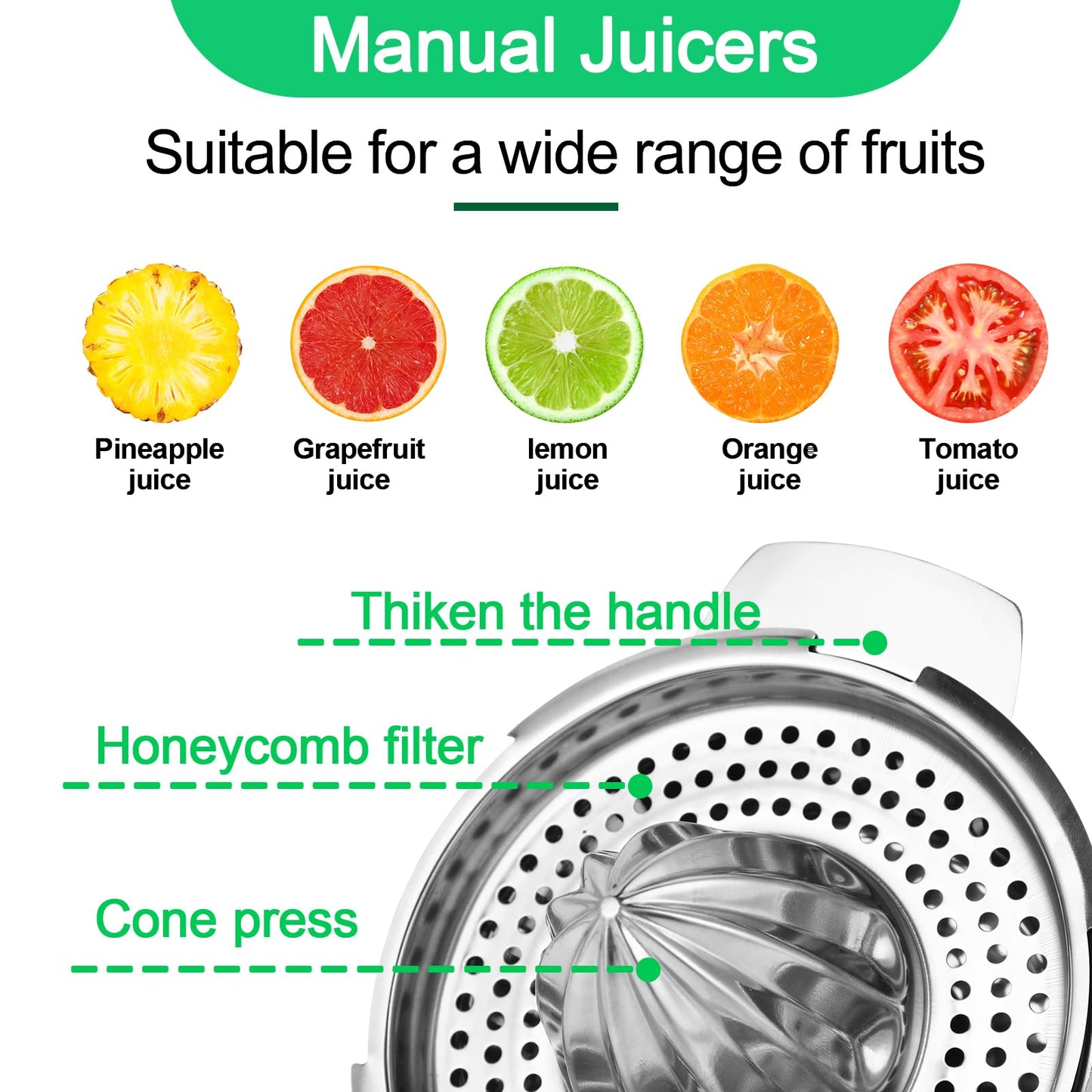 Presse agrumes manuel en inox, presse citron manuel, diamètre 13,8 cm, compatible lave-vaisselle, qualité professionnelle. Presse fruit manuel pour citrons, pamplemousses et oranges.