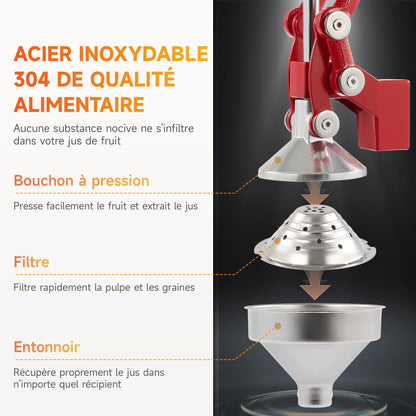 CO-Z Presse Agrumes Manuel Professionnel Silencieux en Acier Inoxydable de Qualité Alimentaire Broyeur Jus Presse Orange Lime Citron Pommes Fruit, Rouge