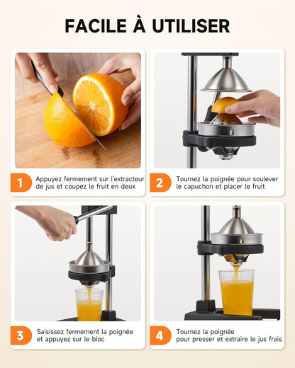 CO-Z Presse-Agrumes Manuel à Levier, Presse-Fruits Manuel, Presse-Citron Professionnel avec Plaque de Pression Coniques et Plates pour Jus d'Orange Citron Lime, Lavable au Lave-Vaisselle, Noir