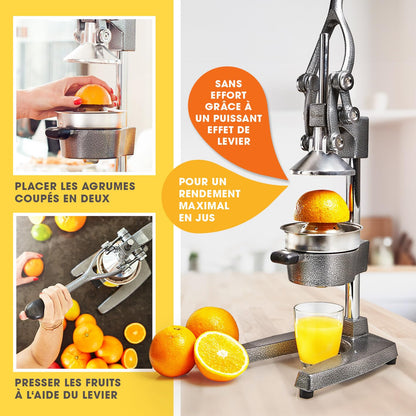 Lumaland presse-agrumes en acier inoxydable | Presse Agrumes manuel de haute qualité, très silencieux | Puissant pour beaucoup plus de jus | Alimentaire Broyeur Jus| Orange Limon Citron Pommes Grenade