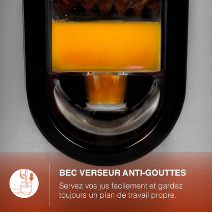 H.Koenig Presse-agrumes électrique professionnel à levier AGR80, inox, 160W puissant, bec anti-gouttes, compatible lave-vaisselle, Argent