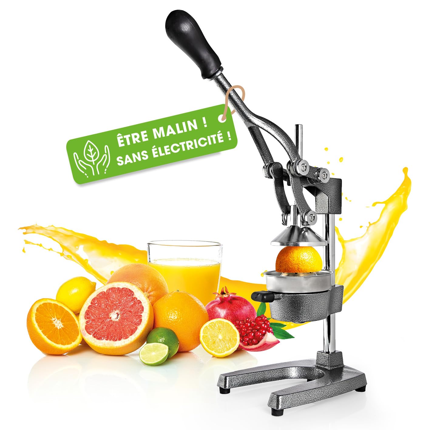 Lumaland presse-agrumes en acier inoxydable | Presse Agrumes manuel de haute qualité, très silencieux | Puissant pour beaucoup plus de jus | Alimentaire Broyeur Jus| Orange Limon Citron Pommes Grenade