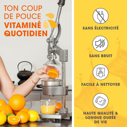 Lumaland presse-agrumes en acier inoxydable | Presse Agrumes manuel de haute qualité, très silencieux | Puissant pour beaucoup plus de jus | Alimentaire Broyeur Jus| Orange Limon Citron Pommes Grenade