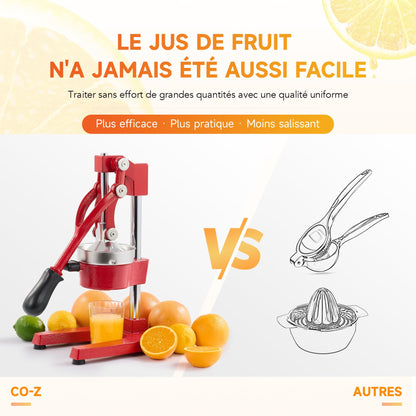 CO-Z Presse Agrumes Manuel Professionnel Silencieux en Acier Inoxydable de Qualité Alimentaire Broyeur Jus Presse Orange Lime Citron Pommes Fruit, Rouge