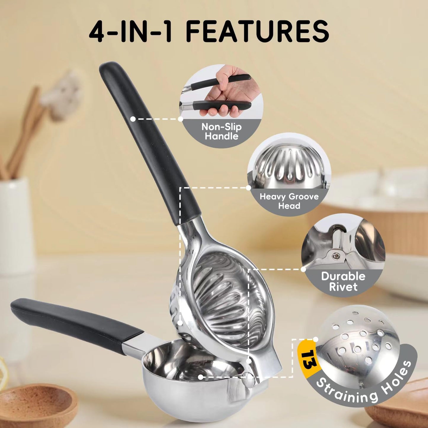 YXT&BEYOND Grande Presse Citron en Inox 304, 8,5 cm Presse Agrumes Manuel pour Citrons Limes Oranges, Presse-Citron-Poignée Antidérapante & Passoire, Idéale pour Cuisine Bar, Lavable au Lave-vaisselle