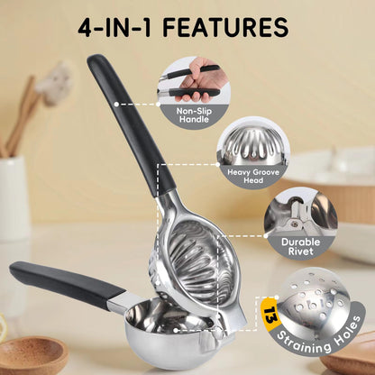 YXT&BEYOND Grande Presse Citron en Inox 304, 8,5 cm Presse Agrumes Manuel pour Citrons Limes Oranges, Presse-Citron-Poignée Antidérapante & Passoire, Idéale pour Cuisine Bar, Lavable au Lave-vaisselle