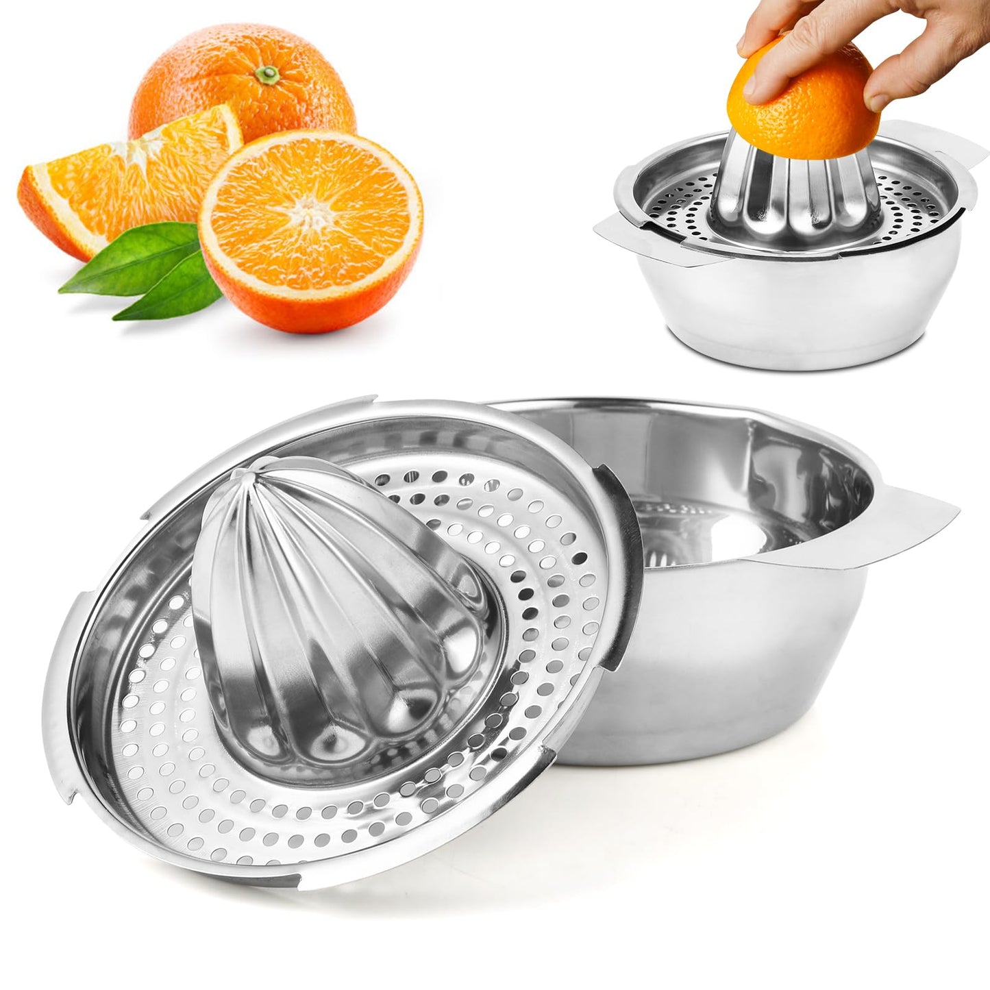Presse agrumes manuel en inox, presse citron manuel, diamètre 13,8 cm, compatible lave-vaisselle, qualité professionnelle. Presse fruit manuel pour citrons, pamplemousses et oranges.