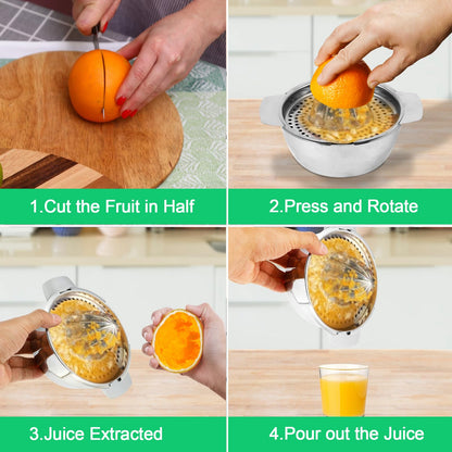 Presse agrumes manuel en inox, presse citron manuel, diamètre 13,8 cm, compatible lave-vaisselle, qualité professionnelle. Presse fruit manuel pour citrons, pamplemousses et oranges.