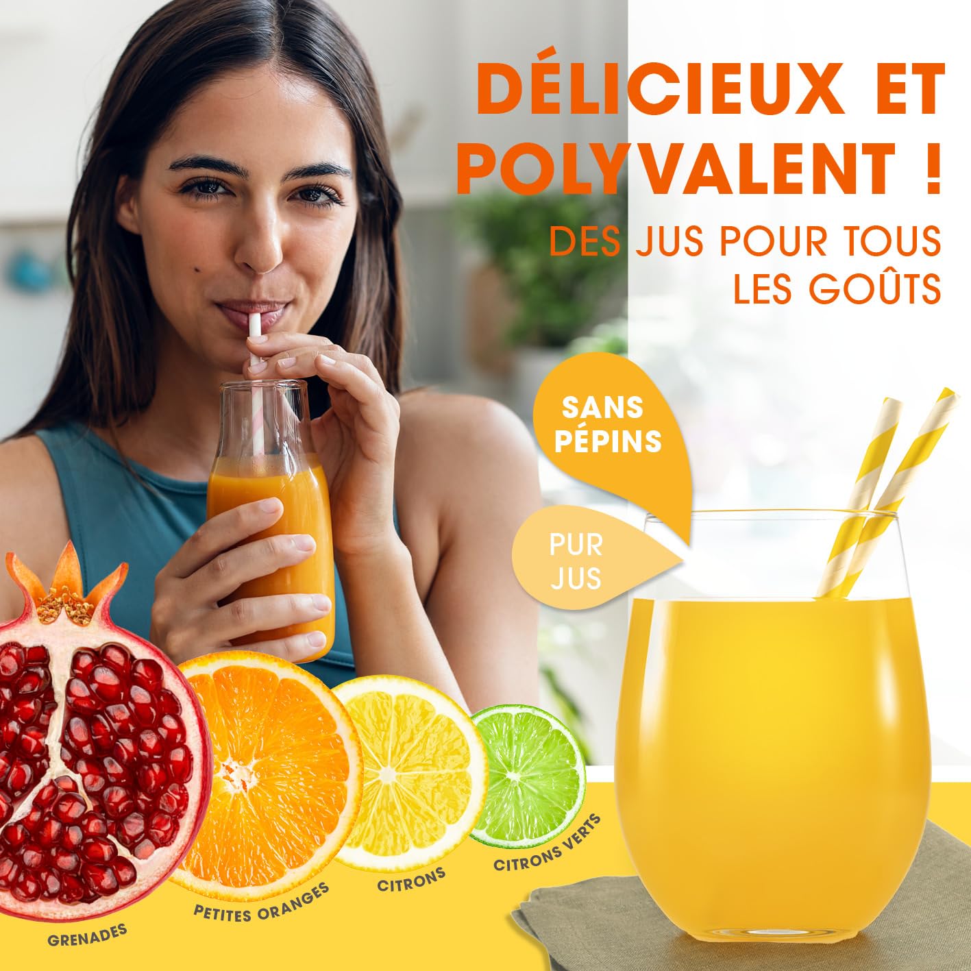 Lumaland presse-agrumes en acier inoxydable | Presse Agrumes manuel de haute qualité, très silencieux | Puissant pour beaucoup plus de jus | Alimentaire Broyeur Jus| Orange Limon Citron Pommes Grenade