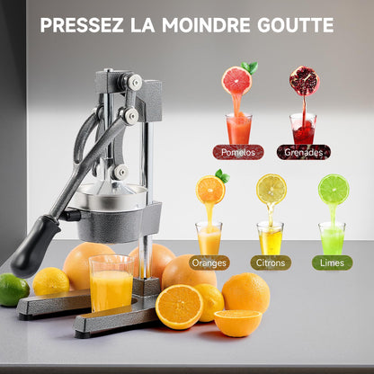 CO-Z Presse Agrumes Manuel Professionnel Silencieux en Acier Inoxydable de Qualité Alimentaire Broyeur Jus Presse Orange Lime Citron Pommes Fruit, Gris