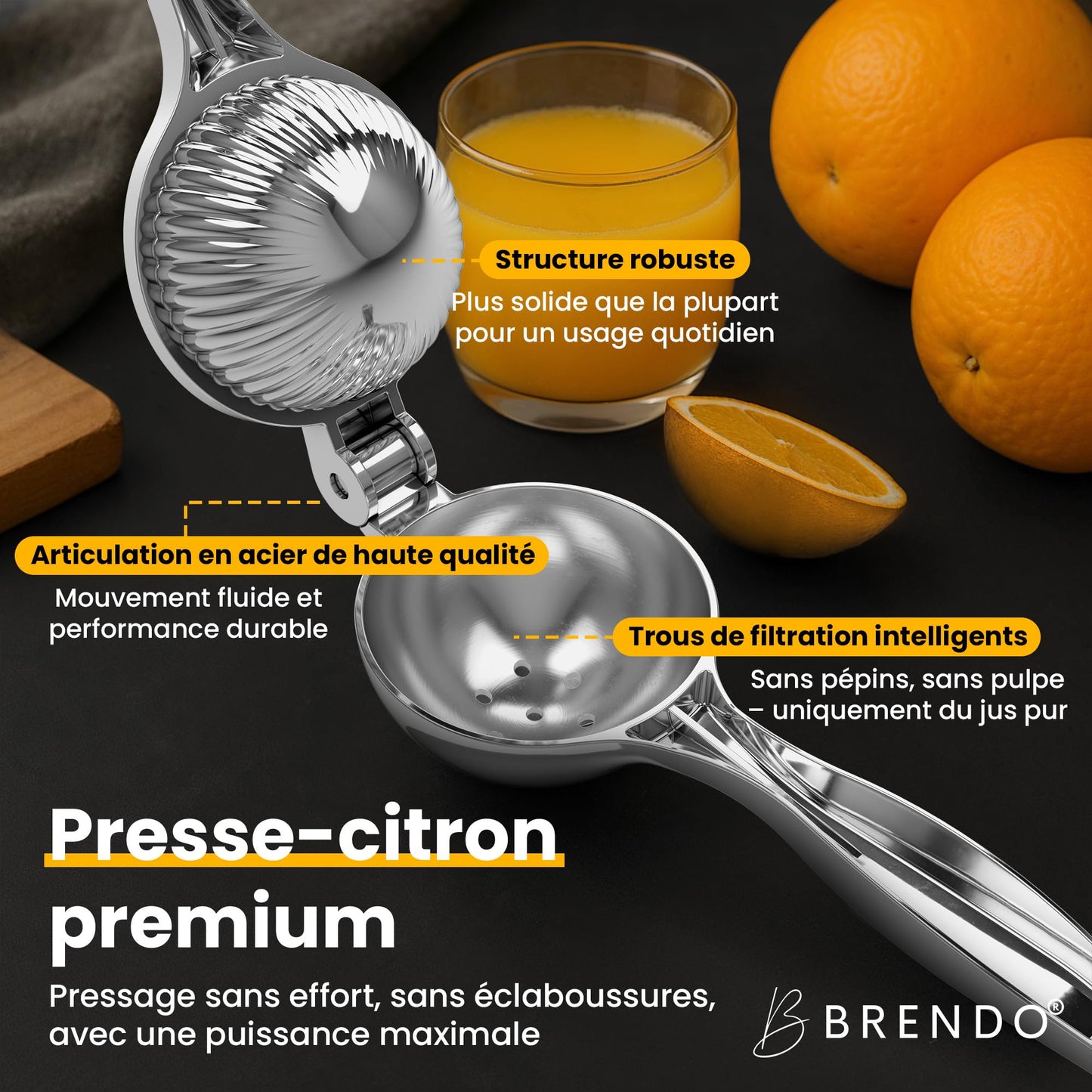 Brendo Presse Agrumes Manuel – Presse Citron Taille Universelle Parfaite pour Tous Les Agrumes I Presse Orange pressage à 100% I Juicer fraîcheur et goût maximaux I Passe au Lave-Vaisselle