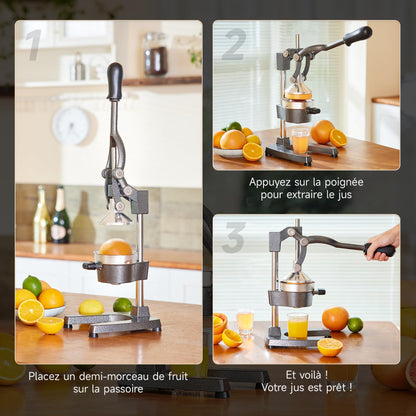 CO-Z Presse Agrumes Manuel Professionnel Silencieux en Acier Inoxydable de Qualité Alimentaire Broyeur Jus Presse Orange Lime Citron Pommes Fruit, Gris