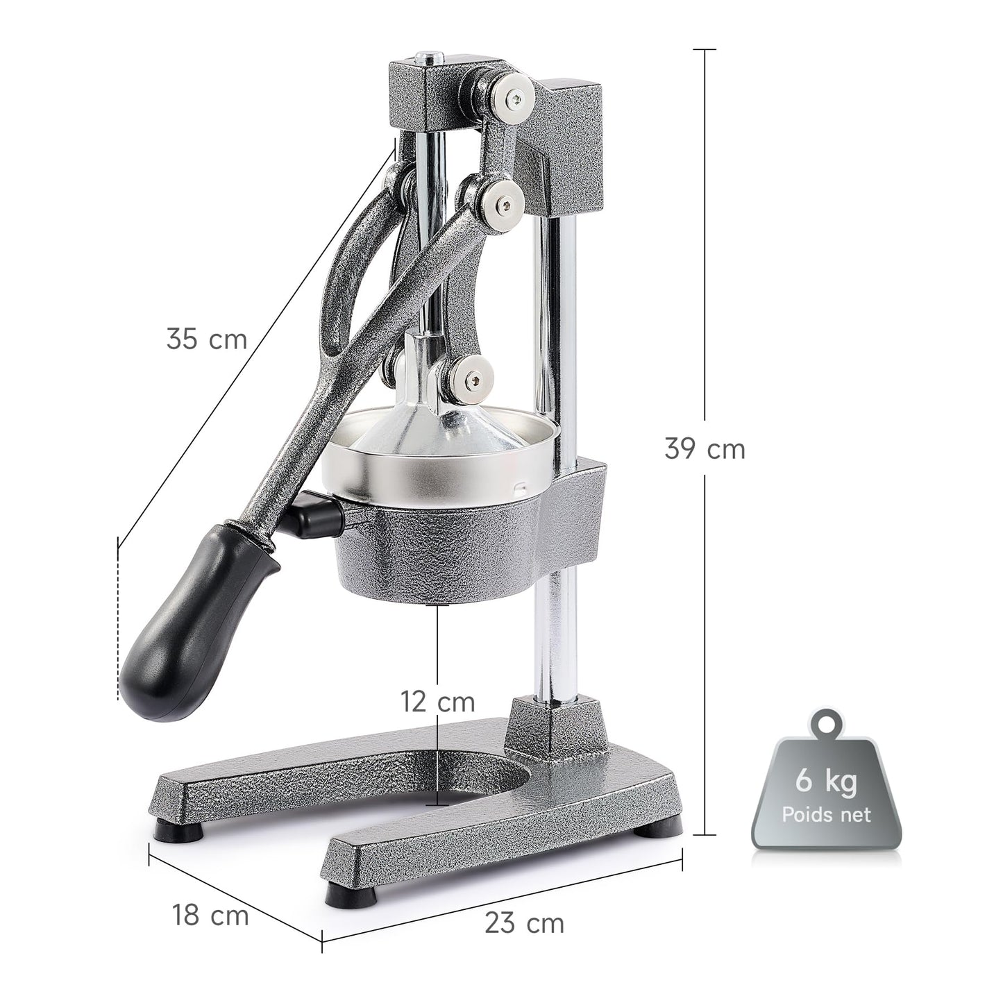 CO-Z Presse Agrumes Manuel Professionnel Silencieux en Acier Inoxydable de Qualité Alimentaire Broyeur Jus Presse Orange Lime Citron Pommes Fruit, Gris