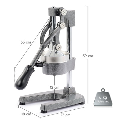 CO-Z Presse Agrumes Manuel Professionnel Silencieux en Acier Inoxydable de Qualité Alimentaire Broyeur Jus Presse Orange Lime Citron Pommes Fruit, Gris