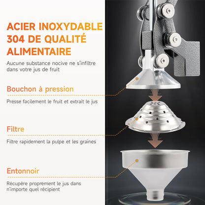 CO-Z Presse Agrumes Manuel Professionnel Silencieux en Acier Inoxydable de Qualité Alimentaire Broyeur Jus Presse Orange Lime Citron Pommes Fruit, Gris