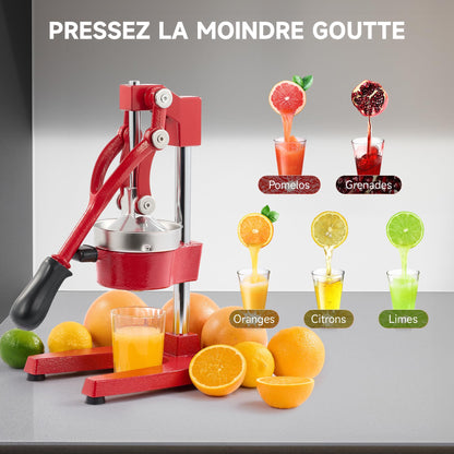 CO-Z Presse Agrumes Manuel Professionnel Silencieux en Acier Inoxydable de Qualité Alimentaire Broyeur Jus Presse Orange Lime Citron Pommes Fruit, Rouge