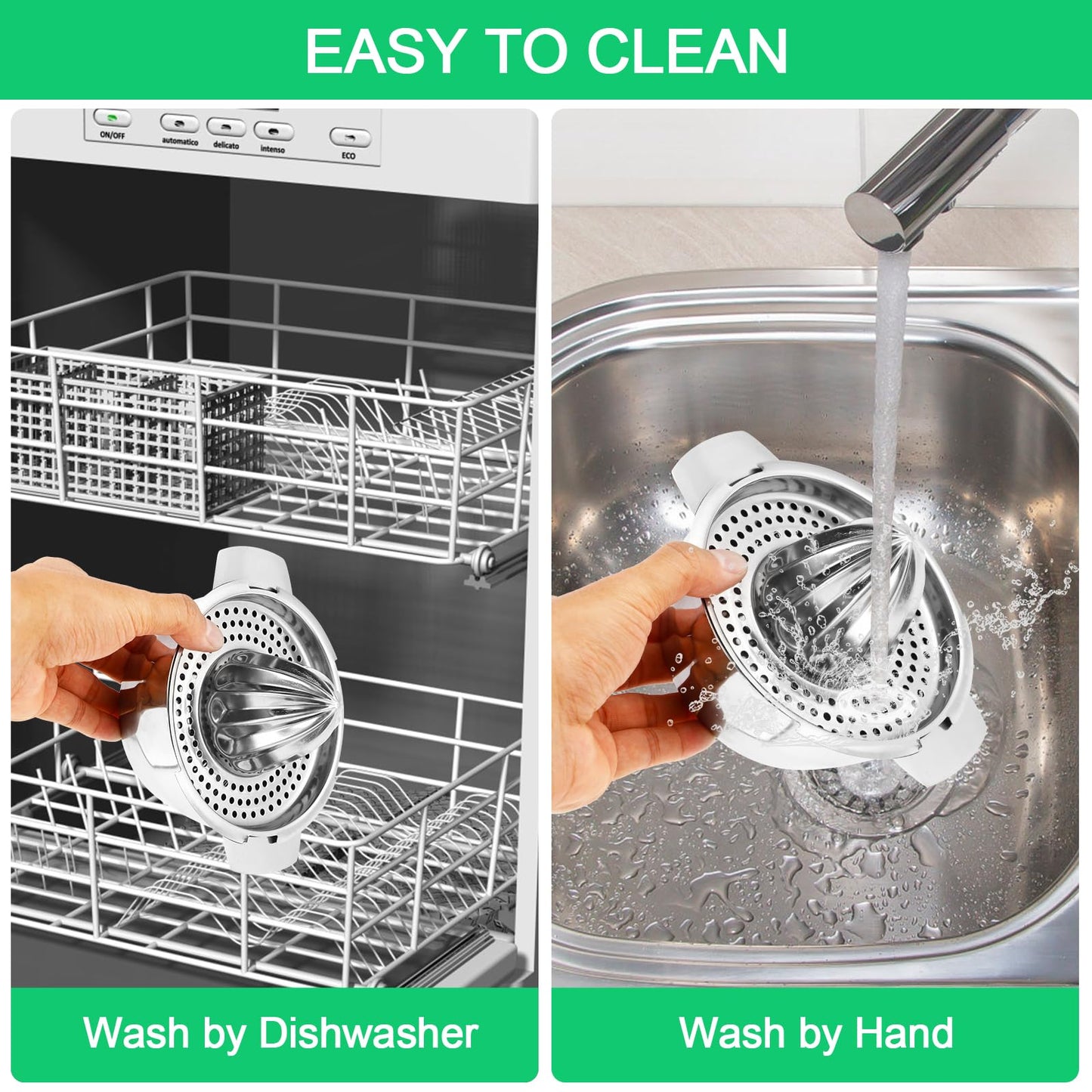 Presse agrumes manuel en inox, presse citron manuel, diamètre 13,8 cm, compatible lave-vaisselle, qualité professionnelle. Presse fruit manuel pour citrons, pamplemousses et oranges.